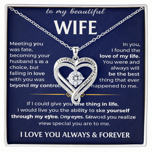 To Beautiful Wife - Love You Always Heart Necklace
