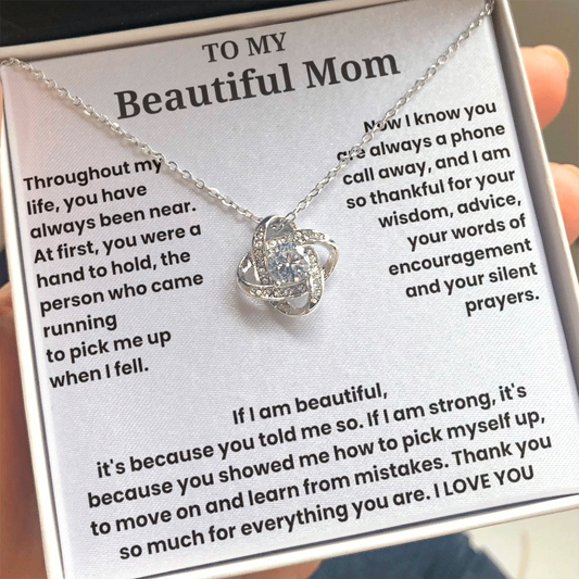 To My Beautiful Mom - I Love You - Love Knot Necklace